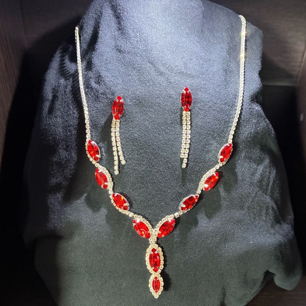 Radiant Red and Silver Necklace Set Wedding,